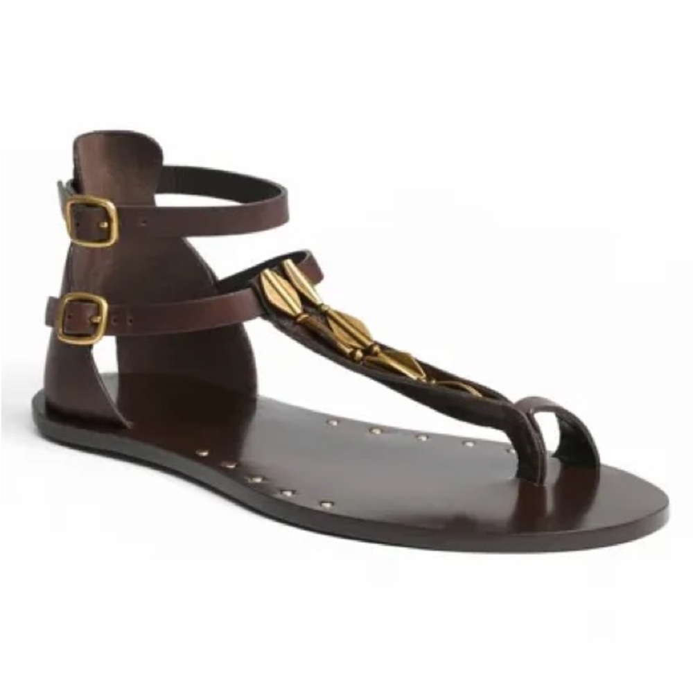 ZARA LEATHER SANDALS WITH ADORNMENT. Grecian, Boho. Size 9 NWT - Picture 3 of 9